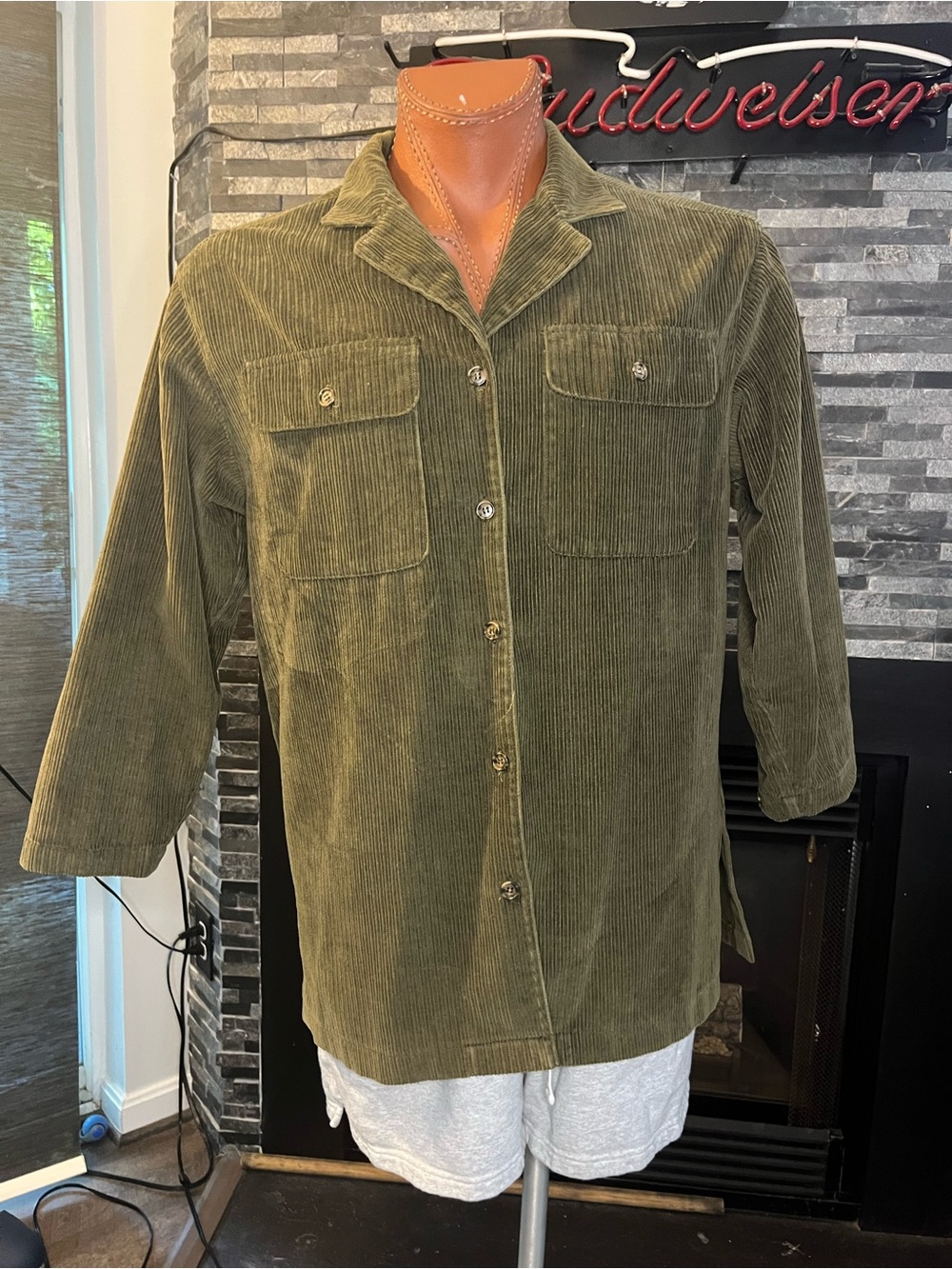 Lizsport Olive Green Corduroy Button-Up Shirt Jacket
